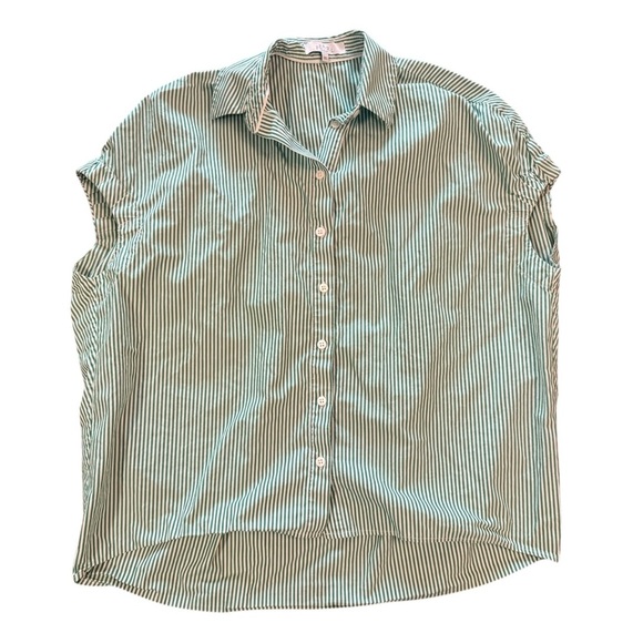 Pearl by Lela Rose Oversized Poplin Cotton Striped Button Down Blouse Size XS - Picture 3 of 12